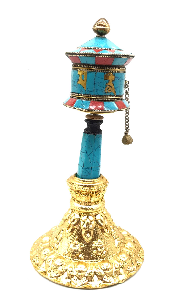 [HCM]Kinh Luân Quay Tay Đính Đá Lan Ngọc Hàng Thủ Công Nepal 25 X 7 Cm