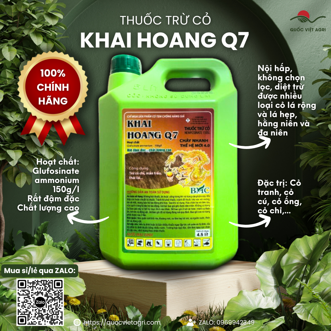 Thuốc trừ cỏ KHAI HOANG Q7 (Can 4.5 LÍT) - Glufosinate 150g/l BMC Trừ cỏ chỉ, mần trầu, thài lài