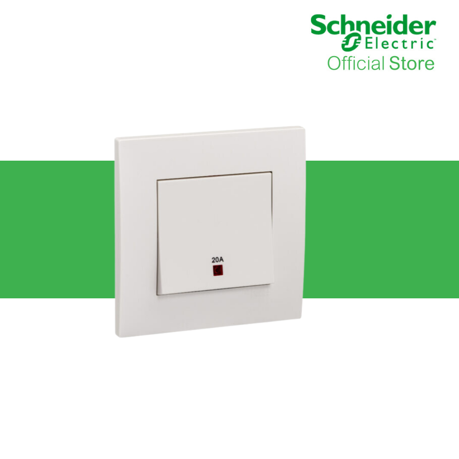 Bộ công tắc đơn 2 cực 20A dòng Vivace - 250VAC - 20A - 1 gang - màu trắng/ xám bạc - có đèn Led - Schneider Electric - KB31D20NE_WE_G19 KB31D20NE_AS_G19