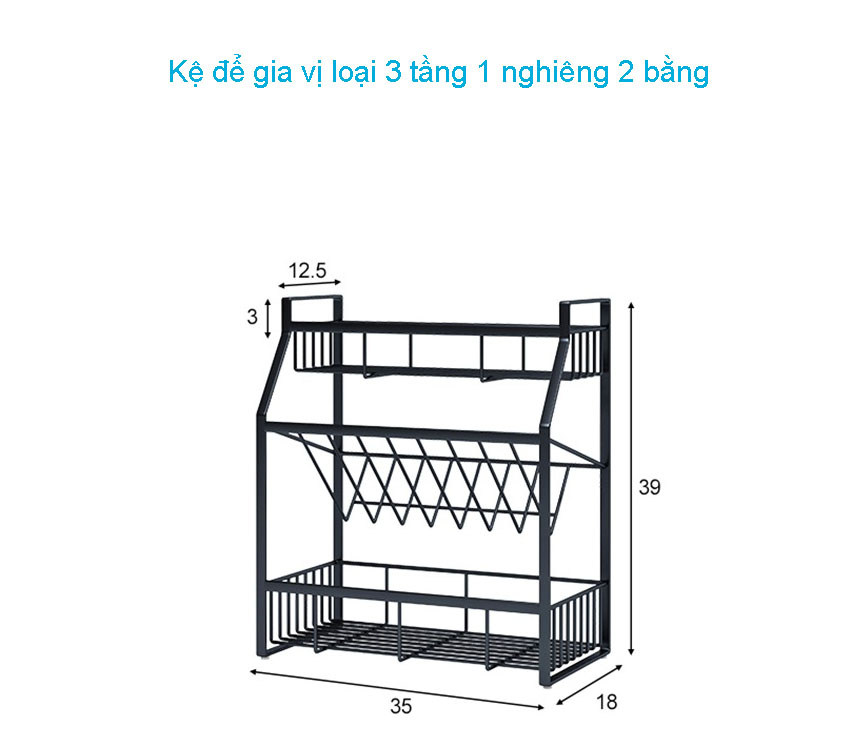 [ SIÊU RẺ ] Kệ gia vị 3 tầng sơn tĩnh điện, giá đỡ đựng hủ muối đường, chai dầu giấm, lọ nước tương, nước mắm có tầng nghiêng cho bếp gia đình, nhà hàng, khách sạn, quán ăn