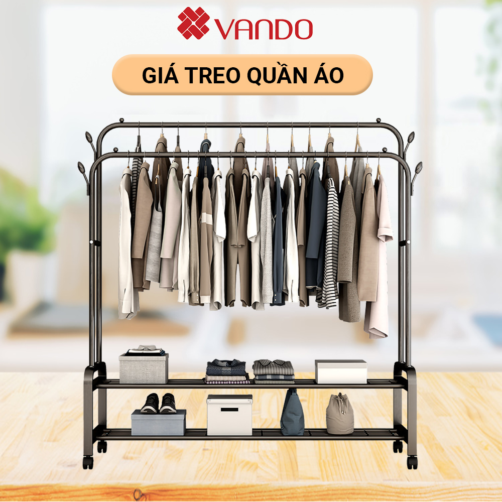 [𝗙𝗿𝗲𝗲𝗦𝗵𝗶𝗽] Giá kệ treo quần áo thông minh VANDO có chỗ để giày dép tiện lợi (Chất liệu thép carbon siêu cứng))