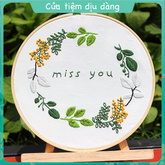 Kit DIY tranh thêu tay có sẵn - mẫu Miss you có hướng dẫn (đã bao gồm khung thêu)