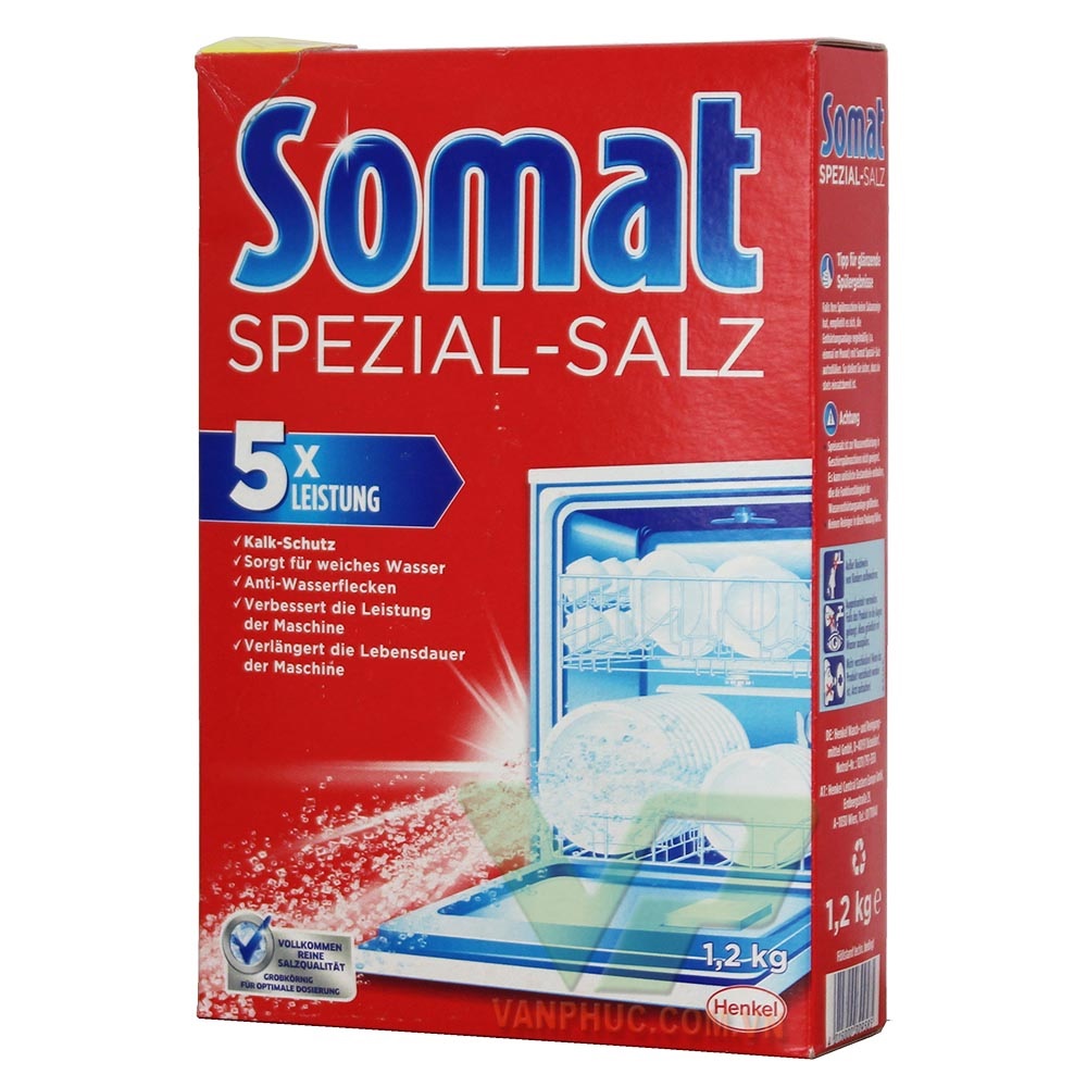 Muối rửa bát rửa ly Somat 1.2 kg của Đức dùng cho máy rửa bát giúp làm mềm nước đánh sạch bụi cận mỡ