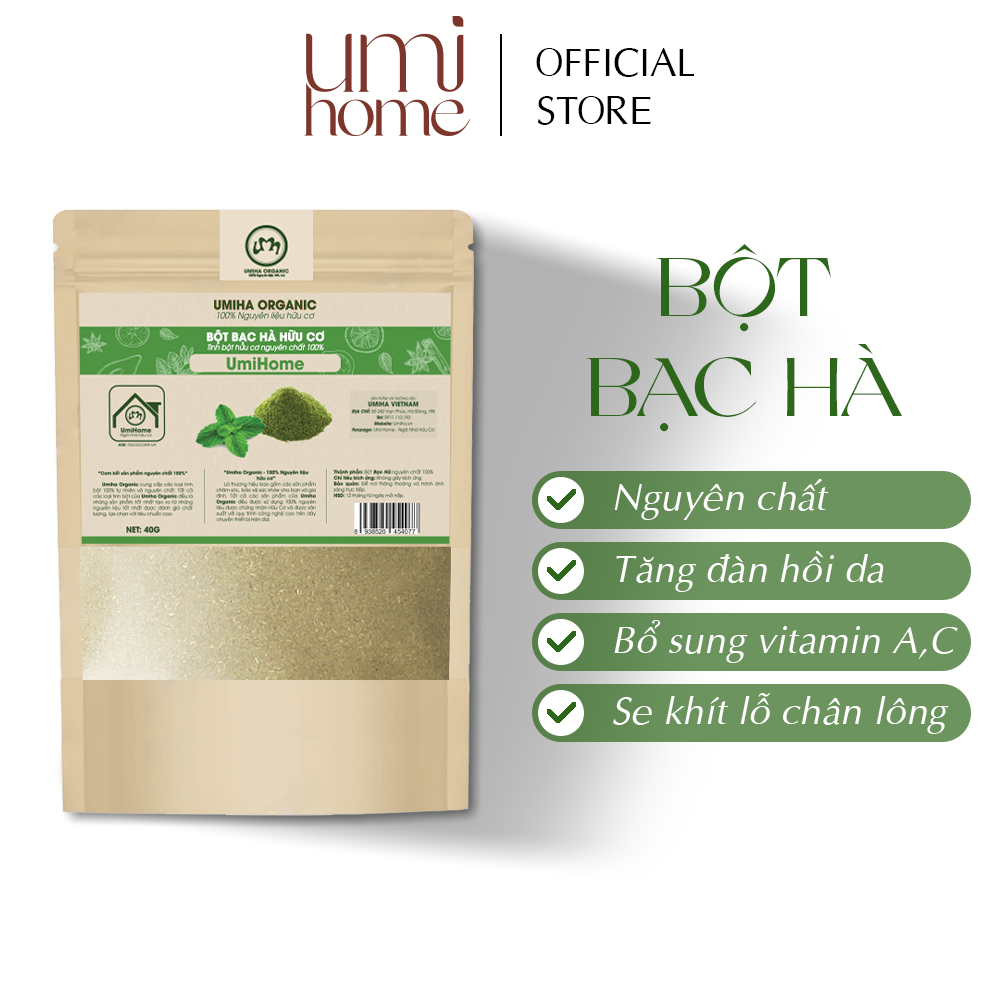 Bột Bạc Hà đắp mặt nạ hữu cơ UMIHOME nguyên chất 40g | Mint powder 100% Organic