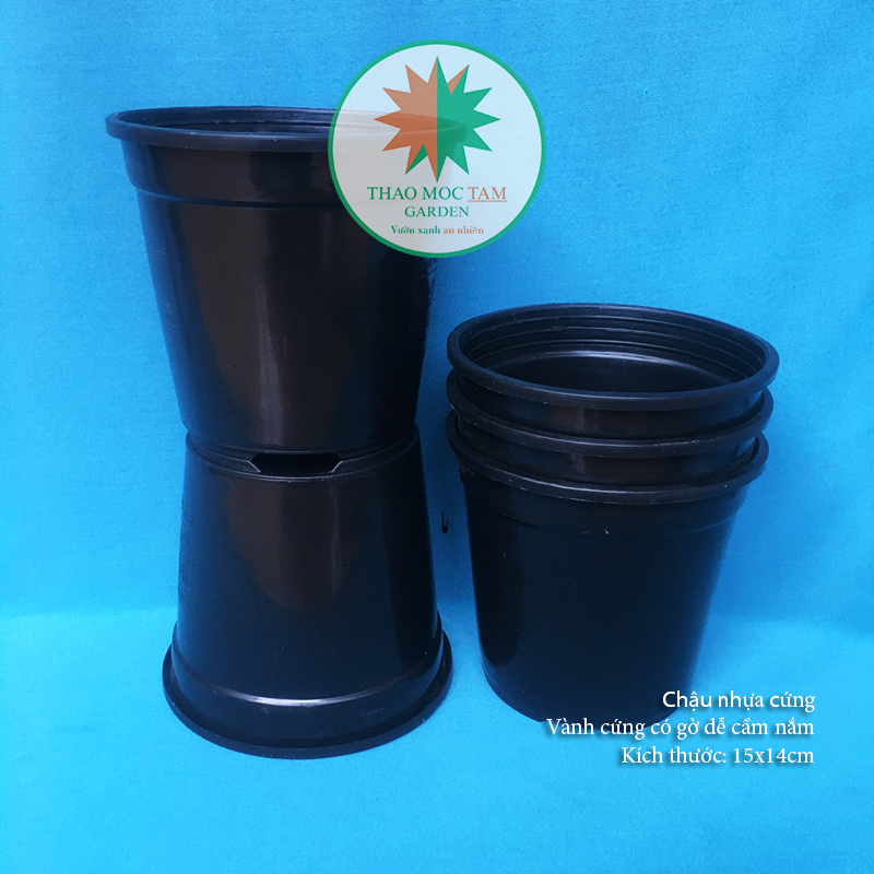 05c Chậu nhựa cứng 15x14cm (Đen) – Chậu nhựa tròn, dày thích hợp trồng cây hoa, cây kiểng nhỏ, ươm trồng cây.