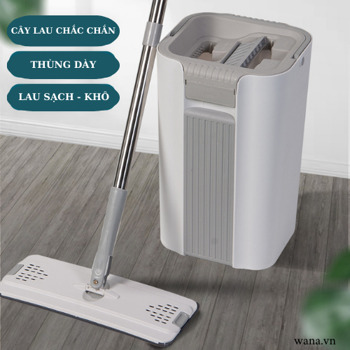 Cây lau nhà tự vắt thông minh cao cấp, Bộ lau nhà xoay 360 độ kèm thùng tiện lợi