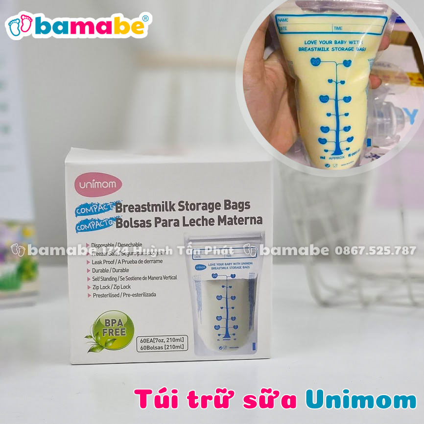 Túi Trữ Sữa Unimom Compact Không Bpa 210Ml Hộp 60 Túi