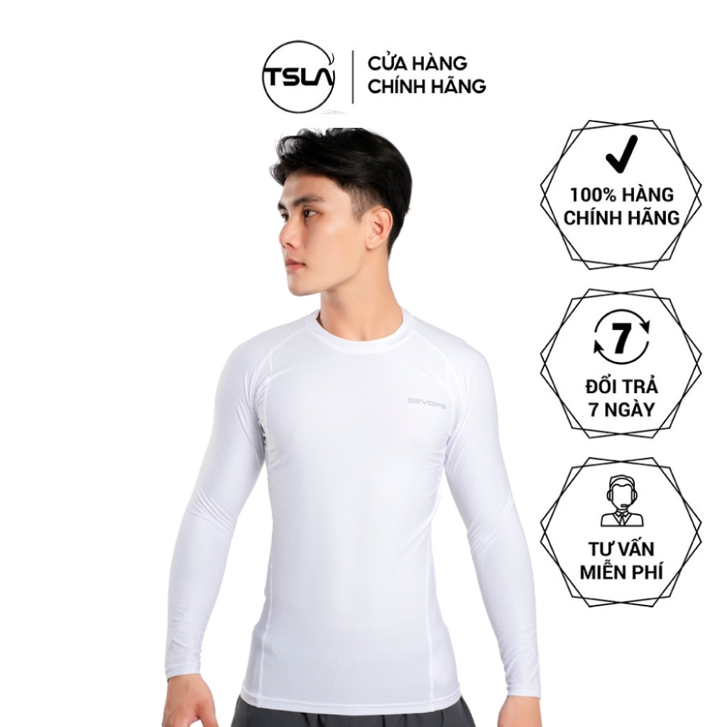 Áo thể thao tập gym nam TSLA DEVOPS dài tay ôm body chất thun co giãn đá bóng rổ work out bơi chạy bộ DET1003