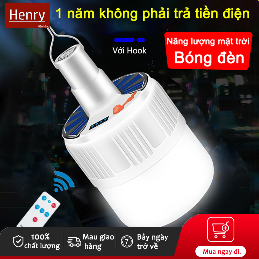 Henry Bóng đèn năng lượng mặt trời 150W với màn hình LED và điều khiển từ xa Chức năng chống thấm nước ngoài trời