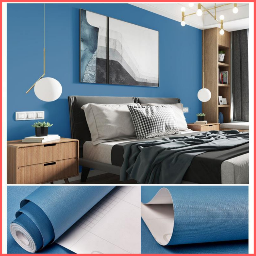 5 mét giấy dán tường màu xanh dương đậm mặt nhám có keo sẵn khổ rộng 45cm, giấy dán tường màu xanh dương, giấy dán tường 5m màu xanh dương đậm, giấy dán tường phòng khách, giấy decal dán tường xanh dương đậm - Lala Mart