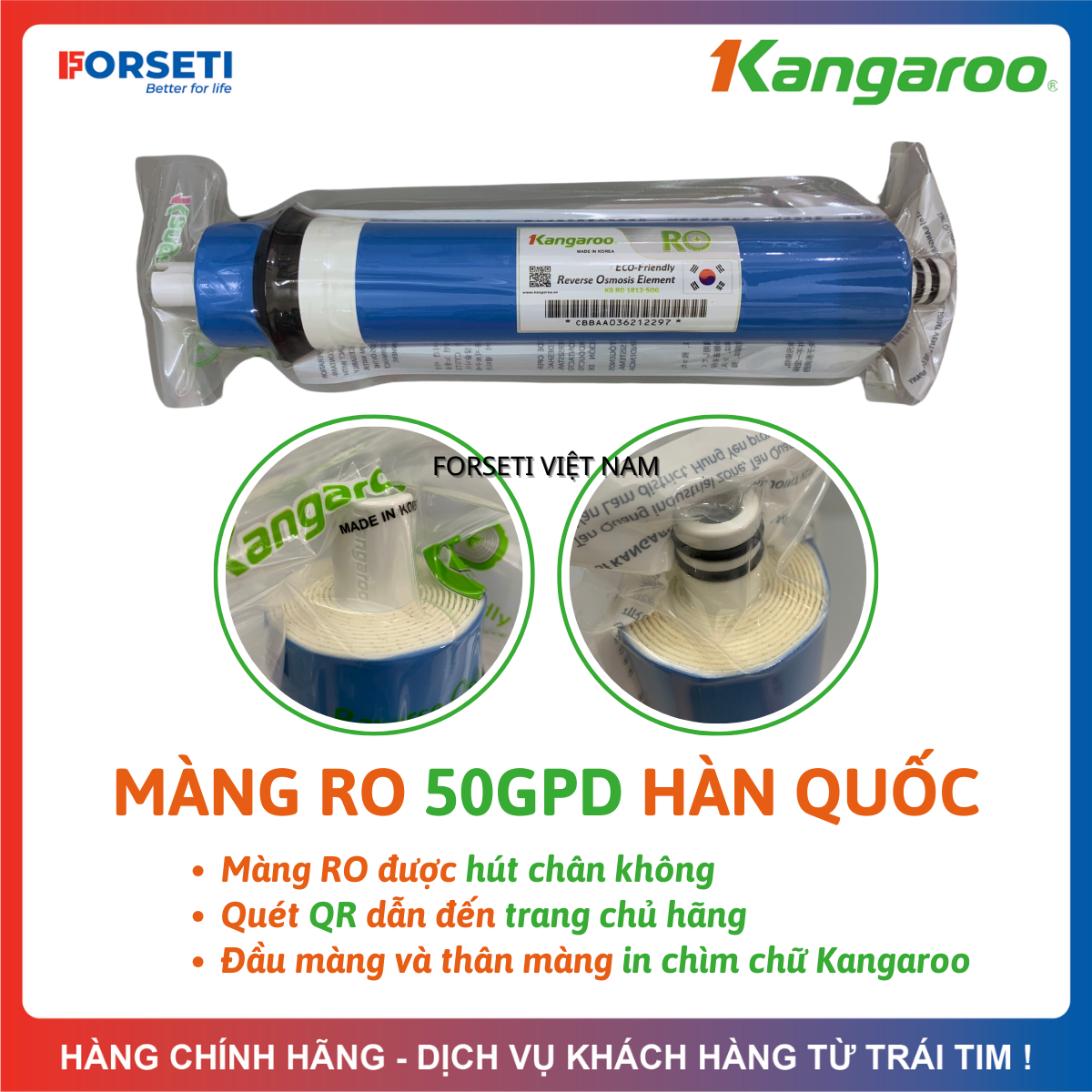  Màng RO 50GPD Kangaroo Hàn Quốc Chính Hãng Lõi Lọc Số 4 Thay Thế Cho Màng RO Có Vỏ Ngoài Của Các Hãng Máy Lọc Nước 