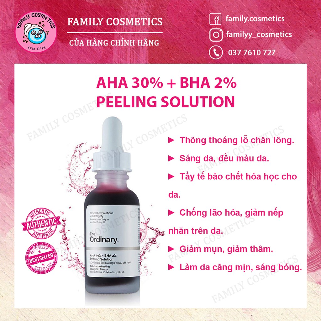 The ordinary tẩy da chết hoá học thanh tẩy da aha 30%+bha 2% peeling