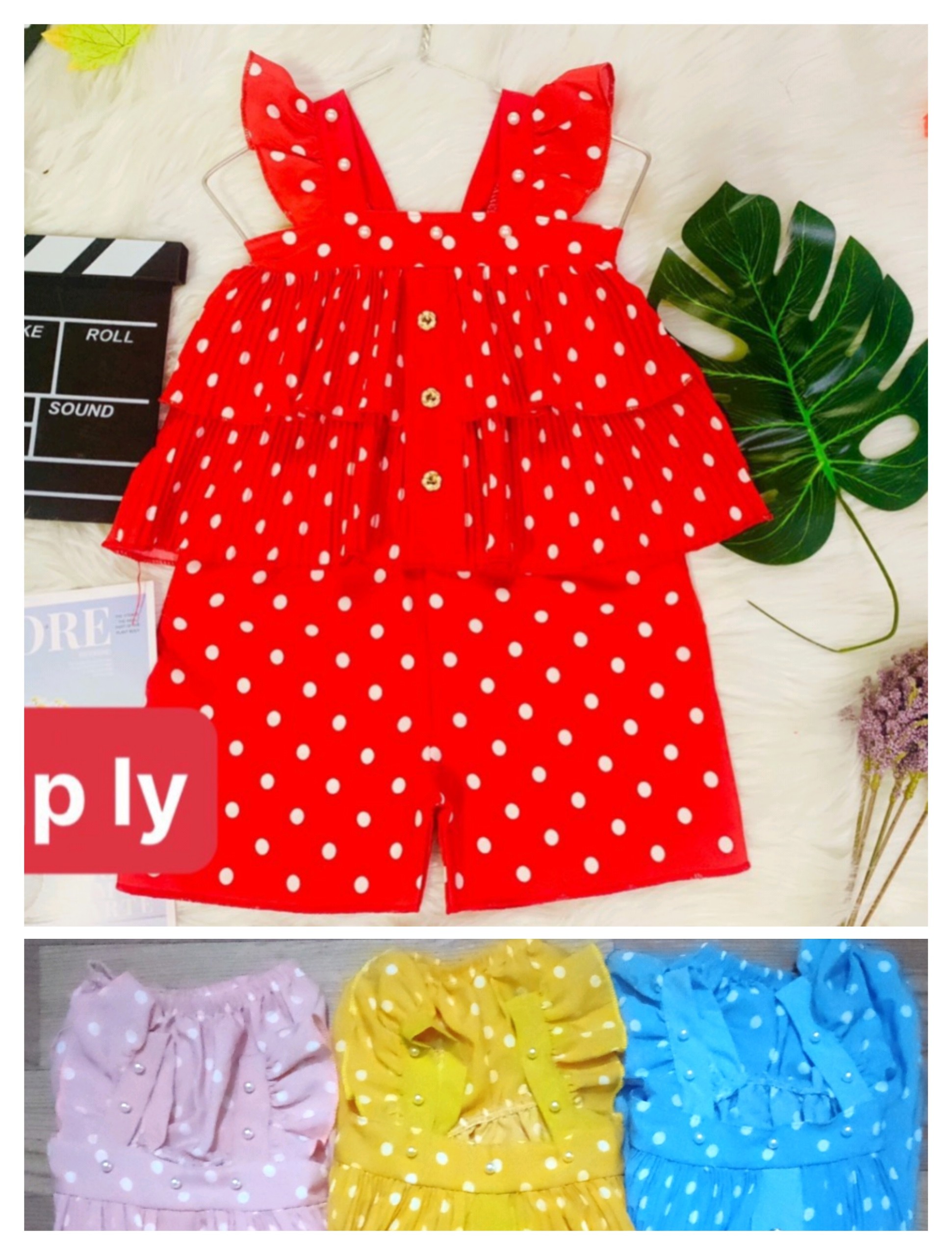 Bộ lụa dây xếp li cánh tiên bé