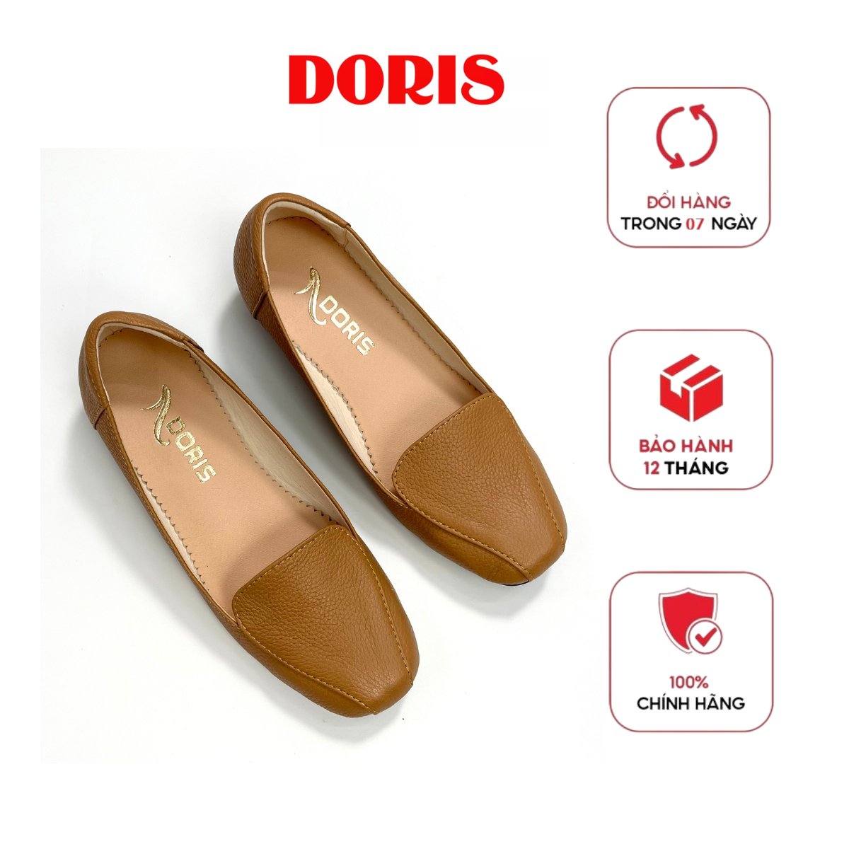 Giày Búp Bê Đế Xuồng 3cm DORIS DR305 da thật mũi vuông- CÓ BẢO HÀNH