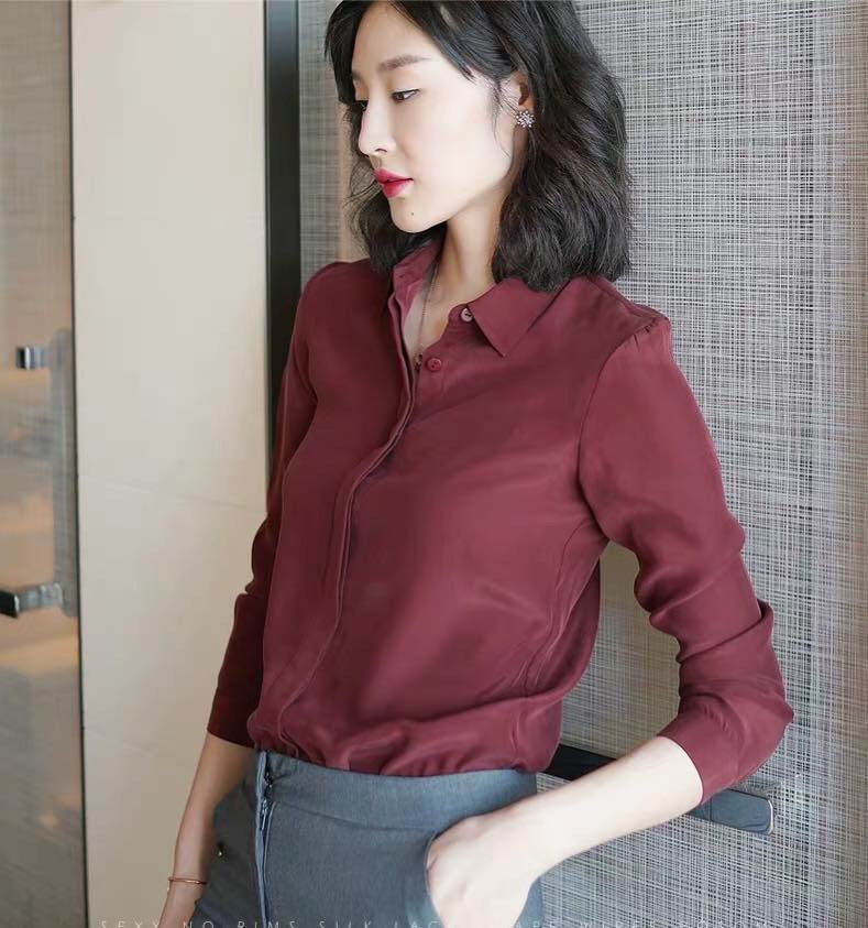 [HCM]ÁO SƠ MI NỮ TRƠN DÀI TAY  MÀU ĐỎ ĐÔ THỜI TRANG CÔNG SỞ