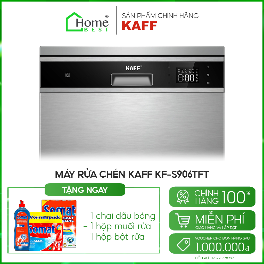 Máy rửa chén KAFF KF-S906TFT - Bán âm, 14 bộ, Inox cao cấp, 5 năm bảo hành