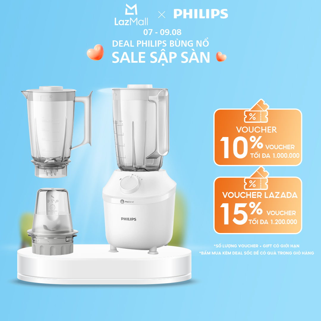 Máy Xay Sinh Tố Philips HR2041/50 450W Lưỡi Dao Xay Sắc Bén-Xay Nhuyễn Mịn, Không Vón Cục Trong 45 Giây-Hàng Phân Phối Chính Hãng