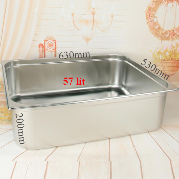 (inox dày) Khay inox loại lớn GN 2/1x200; 57 lít đựng thực phẩm-trộn bột-trộn salad
