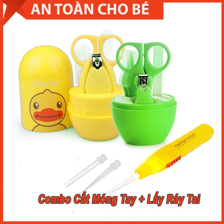 Combo Chăm Sóc Bé: Bộ Cắt Móng Tay Vệ Sinh Hình Viên Thuốc Và Lấy Ráy Tai Có Đèn An Toàn Cho Bé