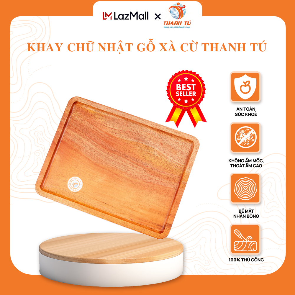 Khay cn cạnh thẳng gỗ xà cừ thanh tú 20x26cm