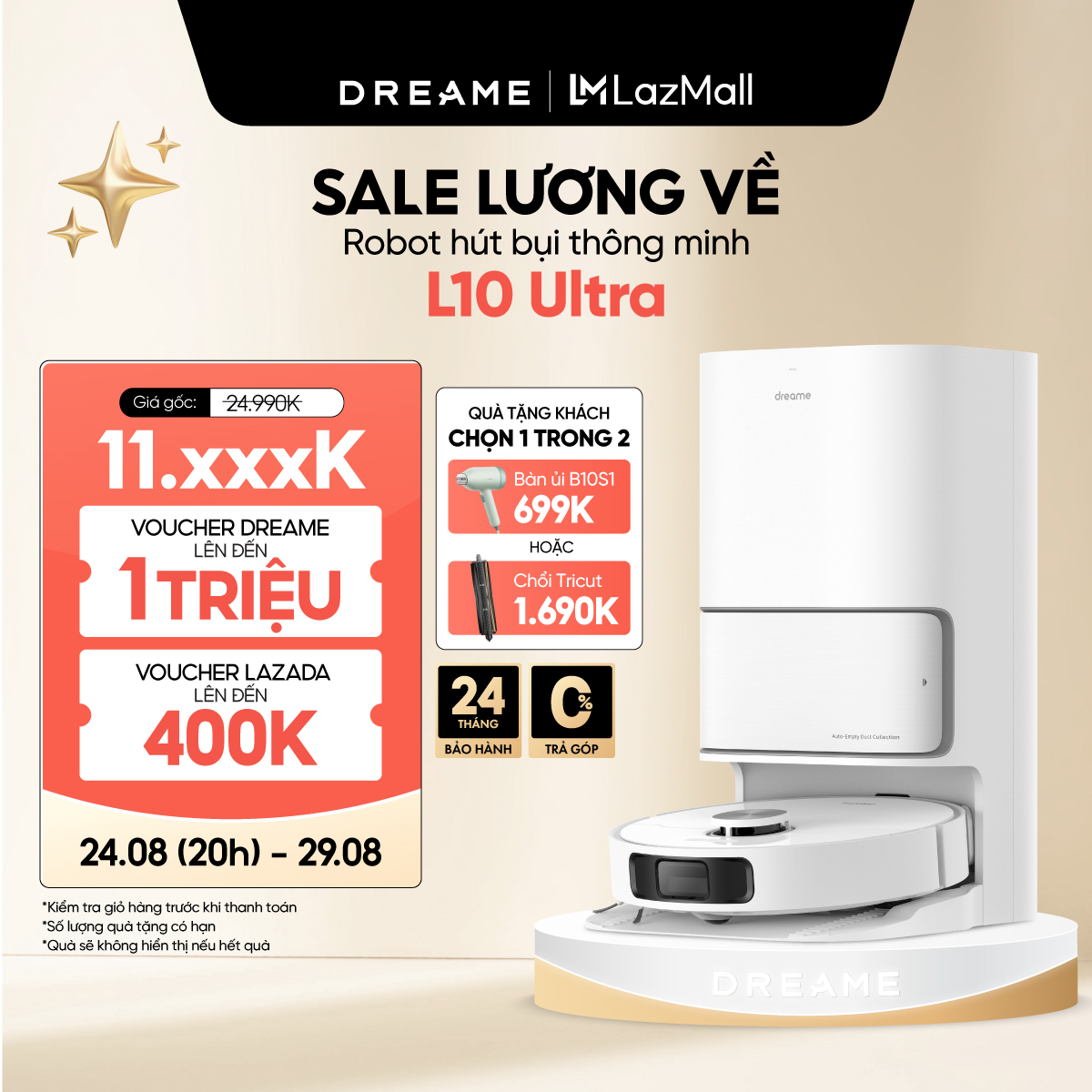 Robot lau sàn hút bụi tự làm sạch thông minh dreame bot l10 ultra/ l10s ultra gen 2 - lực hút cực mạnh 5300 pa - bản quốc tế - bảo hành 24 tháng