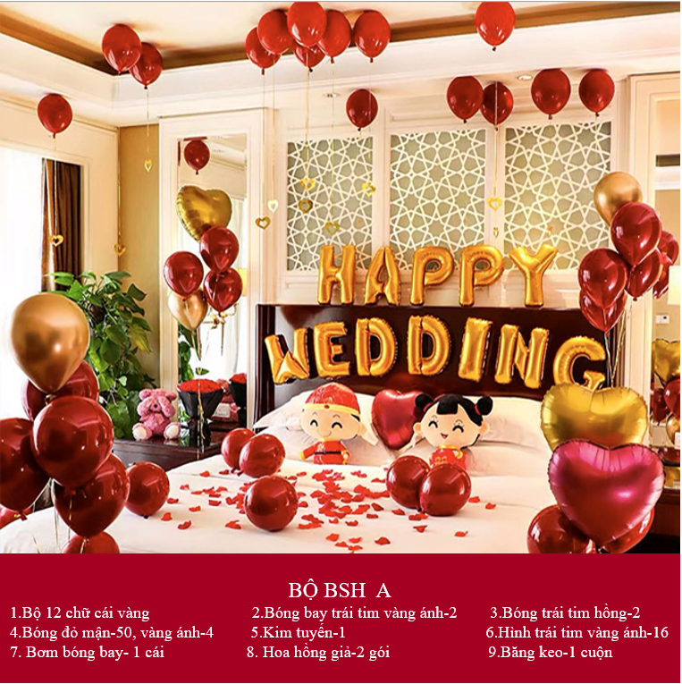 [COMBO TẶNG KÈM BƠM, BĂNG DÍNH] Bong bóng trang trí phòng cưới, phòng tân hôn cực kỳ lãng mạn và dễ dàng set up, giá ưu đãi
