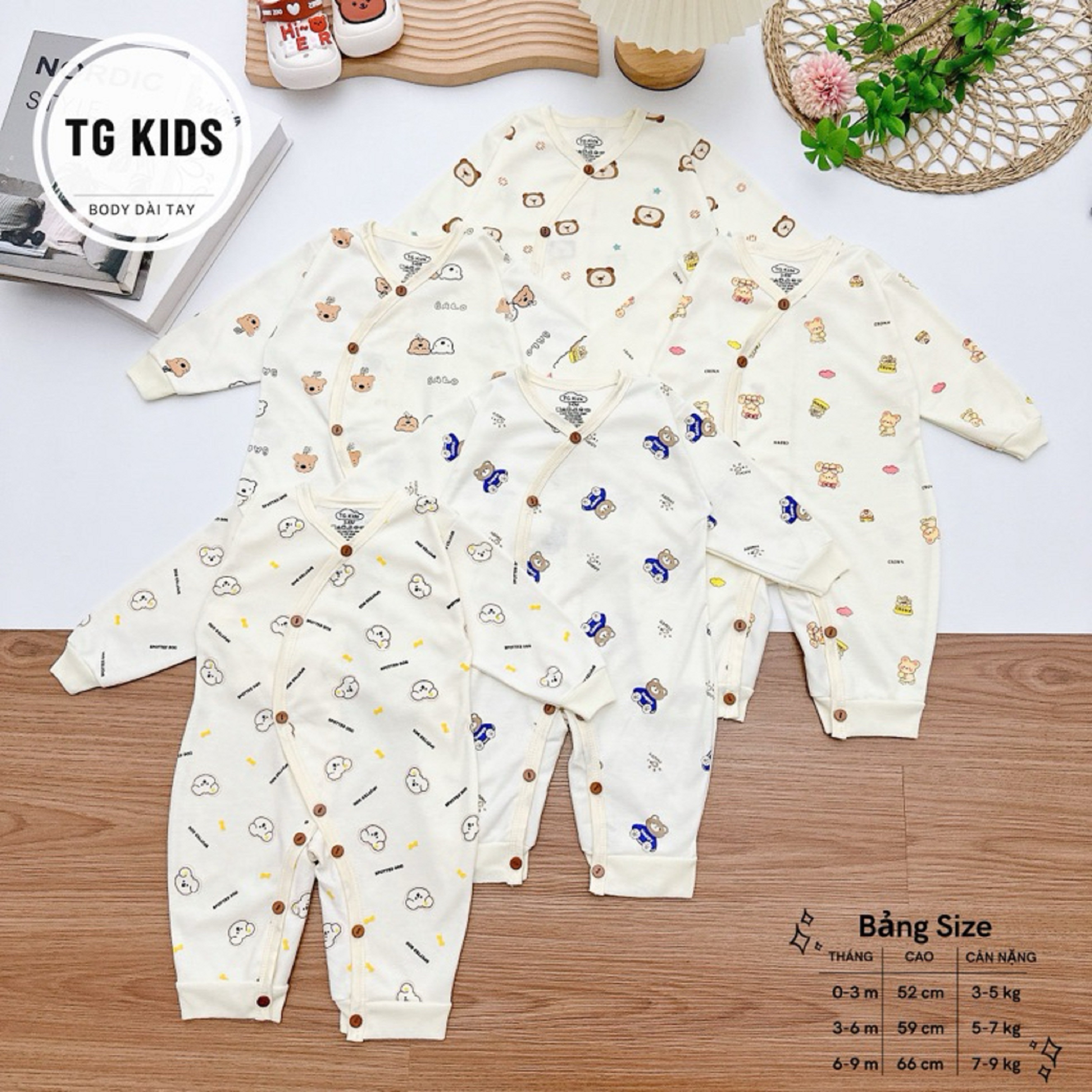 (MS66)Body dài tay cho bé sơ sinh chất liệu nỉ cotton xuất Hàn ấm áp, xinh xắn