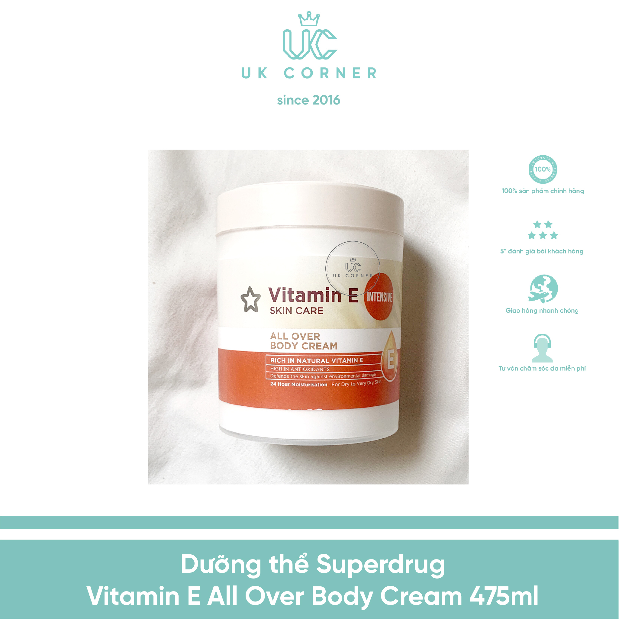 Dưỡng thể Superdrug Vitamin E Intensive All Over Body Cream 475ml