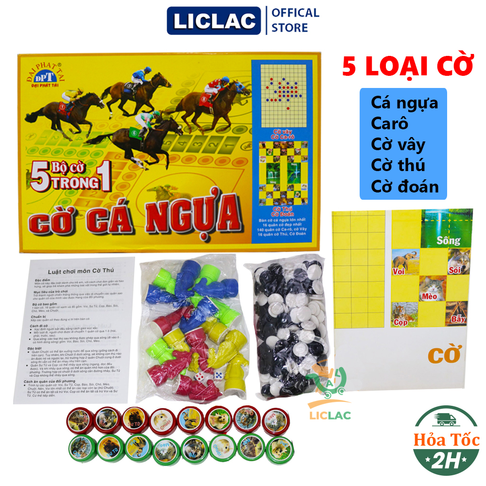 Bộ đồ chơi cờ 5 trong 1 đại phát tài gồm cờ cá ngựa, cờ ca rô, cờ thú, cờ vây, cờ đoán, đồ chơi giải trí board game dành cho mọi lứa tuổi kích thước quân cờ size lớn - liclac