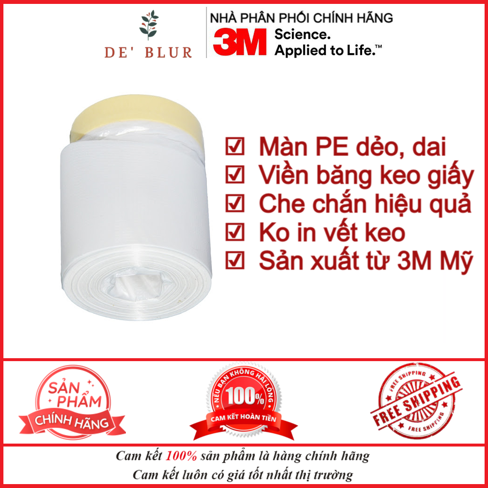 [HCM]Băng keo nilon che khi phun sơn và chống bụi bẩn 3M Plastic 7021 PTPOPS 450mmx20m