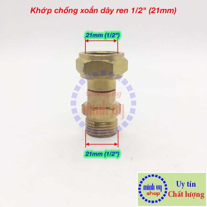[ren 21mm] Khớp chống xoắn dây xịt của máy rửa xe áp lực cao- ren trong ren ngoài 21mm 1/2"