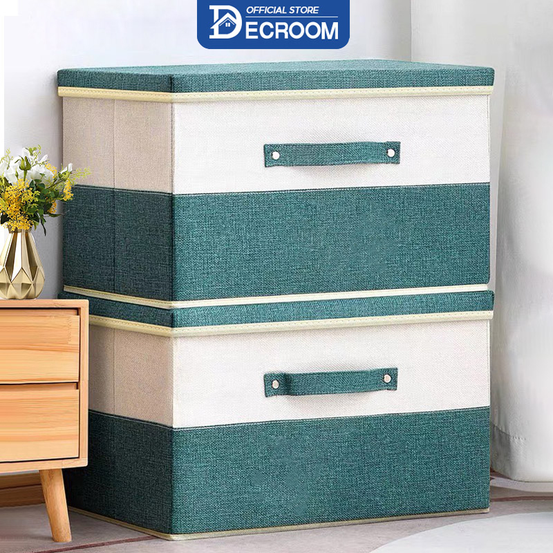 Decroom hộp vải đựng đồ, thùng đựng đồ có nắp rời, 60/90l thùng đựng quần áo đa năng, hộp đựng quần áo bằng vải