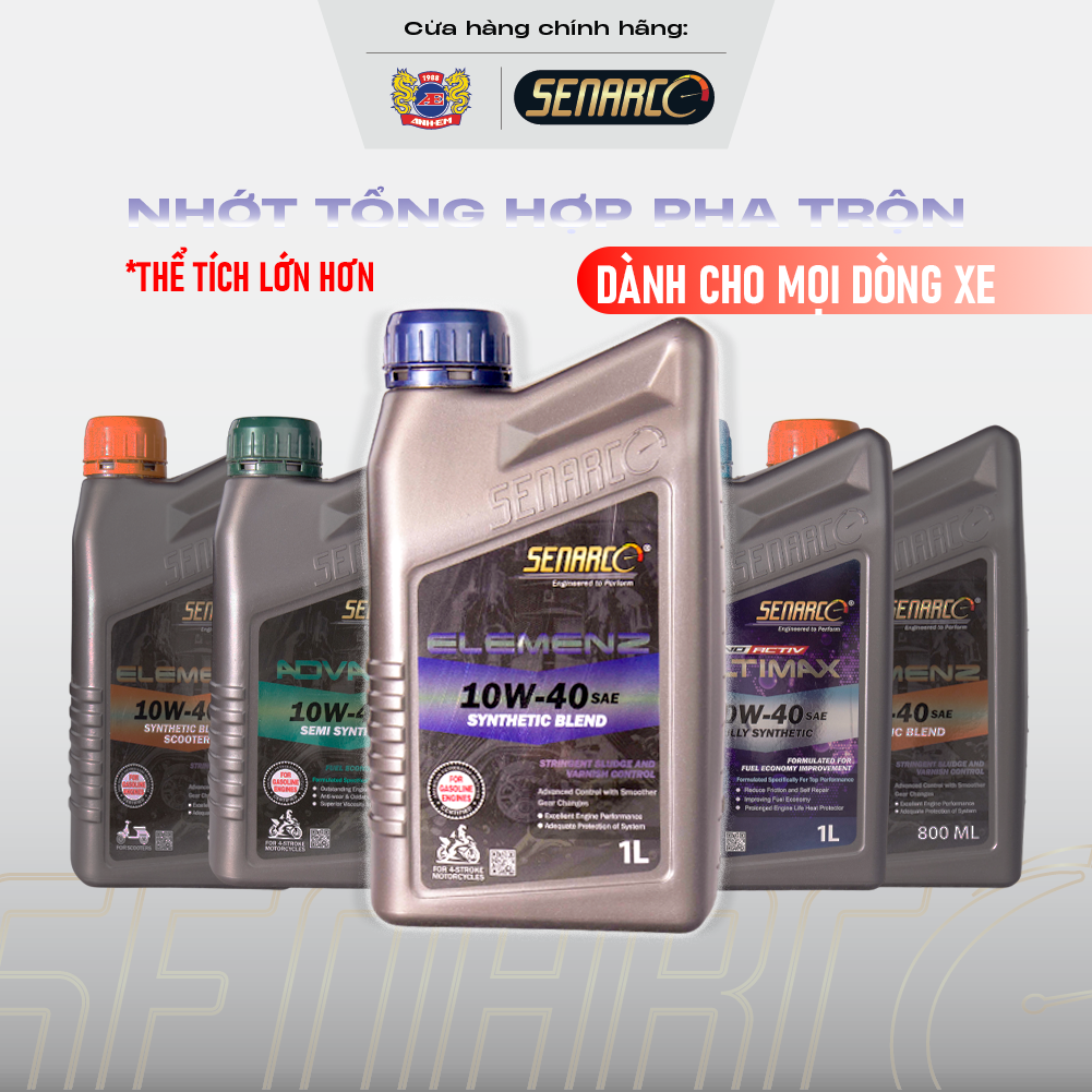 Nhớt động cơ chất lượng cao cho xe ôm Senarco Elemenz dòng tổng hợp pha trộn siêu tiết kiệm, bảo vệ tối ưu
