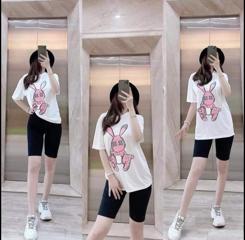 Set bộ mùa hè gồm áo phông in thỏ + quần ngố đủ size