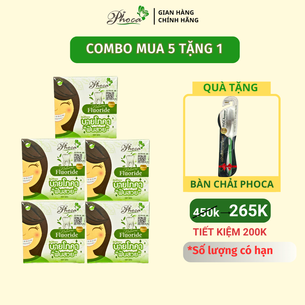 Combo 5 Kem đánh răng Phoca Thái Lan By Phoca, Vệ sinh răng miệng hơi thở thơm mát trắng sáng, Kem dành cho người niềng