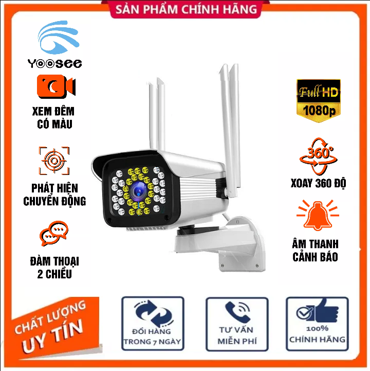 Camera ngoài trời xoay 360 độ camera không dây , camera yoosee , camera ip wifi yoosee 4 râu xoay 360 độ, độ phân giải full hd 5mp 1920x1080p không dây