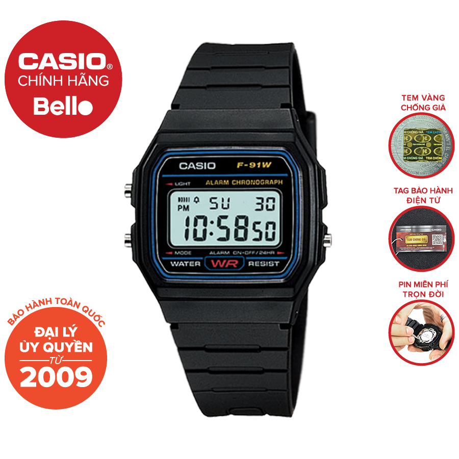  Đồng hồ huyền thoại Casio Nam F-91W-1 chính hãng giá rẻ 