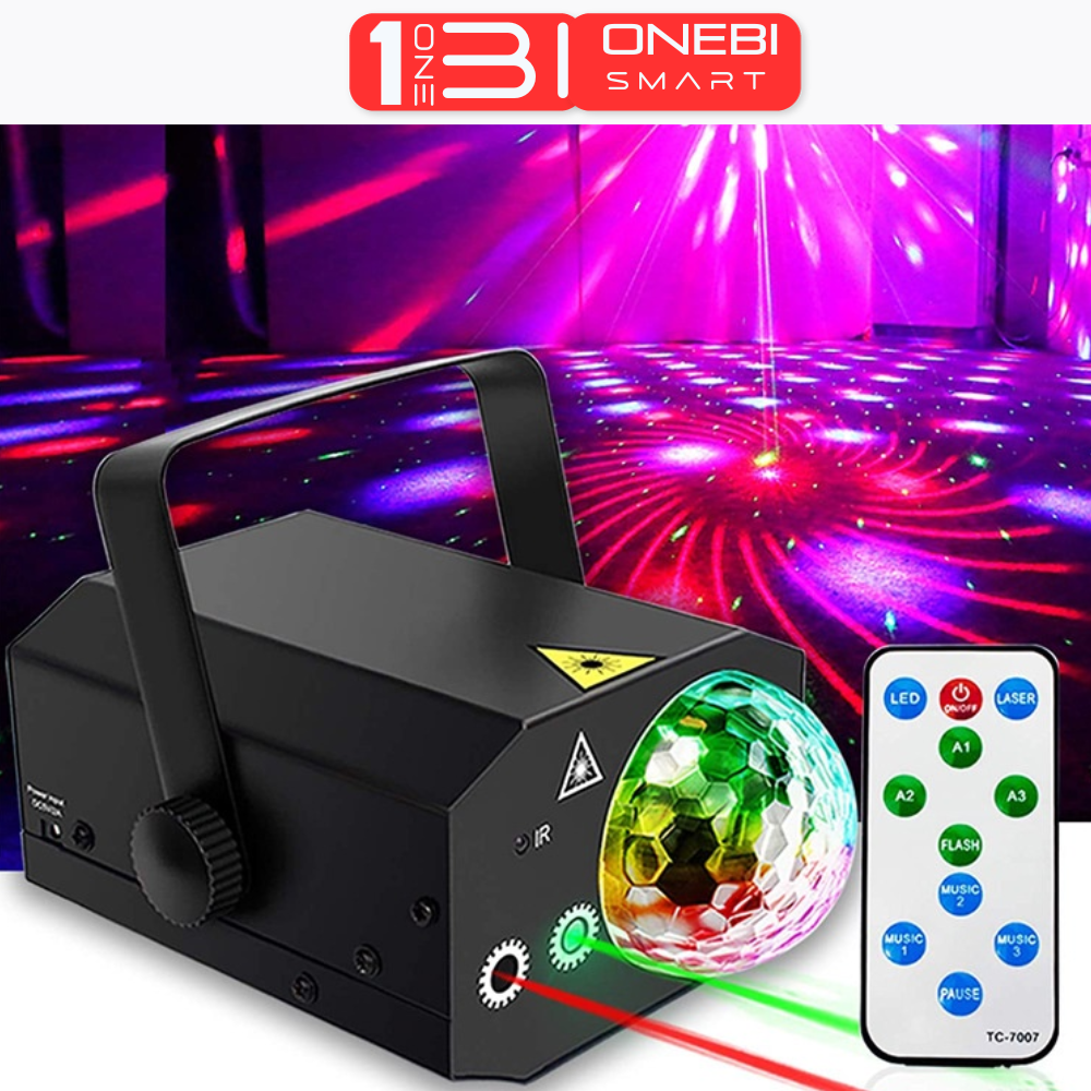 Đèn Laser Ánh Sáng laze Cảm Biến Âm Thanh Kết Hợp LED Xoay 7 Màu Dùng Trang Trí Vũ Trường Phòng karaoke