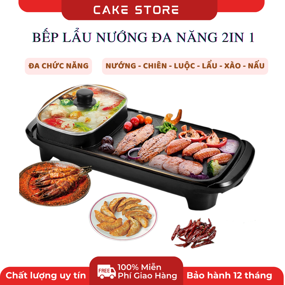 Bep lau nuong da nang han quoc, Bếp lẩu nướng điện 2 trong 1 đa năng HONGSHUANGXI AL-2426 công nghệ nhật bản gia đình có thể ăn lẩu và ăn nướng trên cùng 1 bếp an toàn dể sử dụng