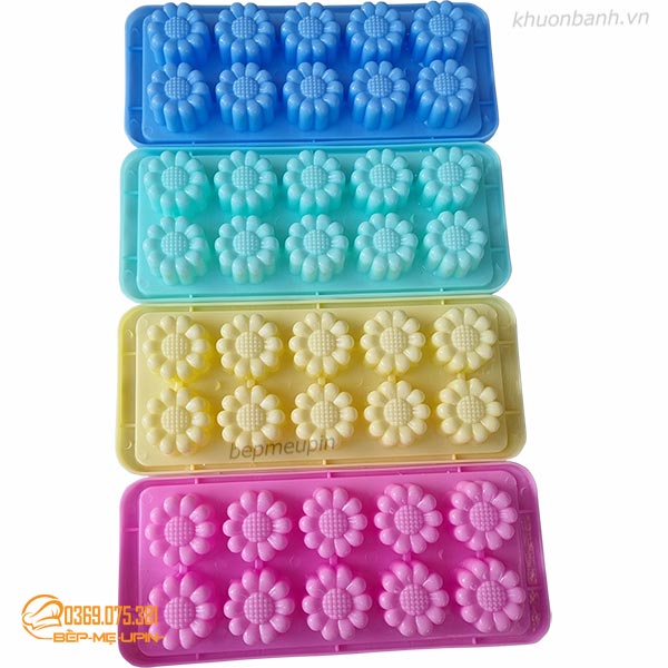 Khuôn nhựa 10 hoa cúc làm rau câu khuôn đá