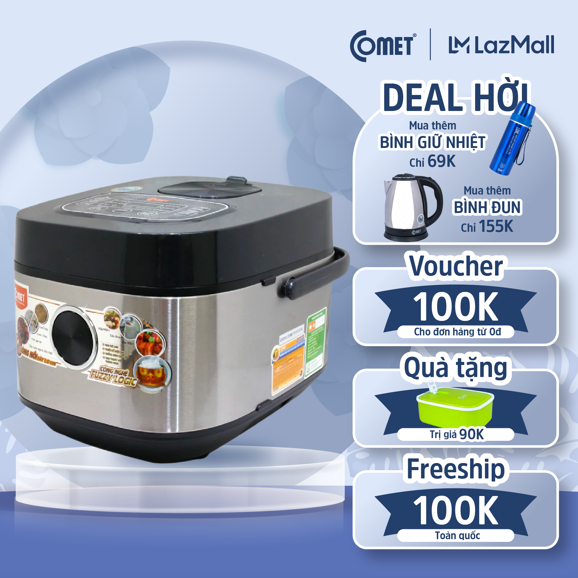 Nồi cơm điện tử đa năng 1.8L COMET CM8088- Nấu cơm, cháo, gạo lứt, kho thịt, làm sữa chua, hấp, hầm - Bảo hành 12 tháng - Hàng chính hãng