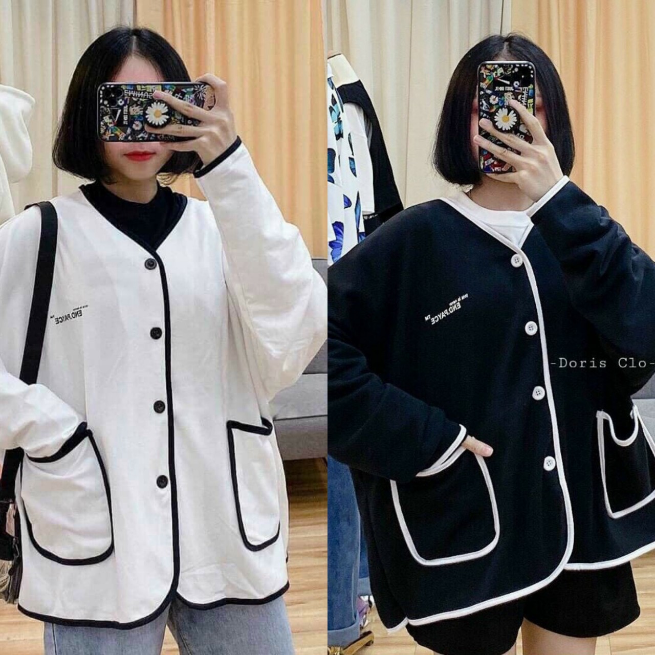 Áo khoác nữ cài nút có túi hai bên mẫu hot xu hướng