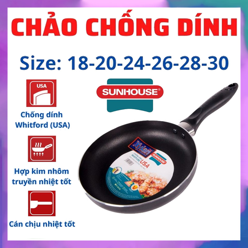 Chảo chống dính sunhouse trơn size 18-30cm- chảo trơn chống dính ct18-ct20-ct 24- ct26- ct28-ct30cm - hàng chính hãng - chảo chống chính, chảo rán, chảo chiên, chảo xào sunhouse siêu chống dính, chảo chính hãng, chảo sz bé, chảo sz to