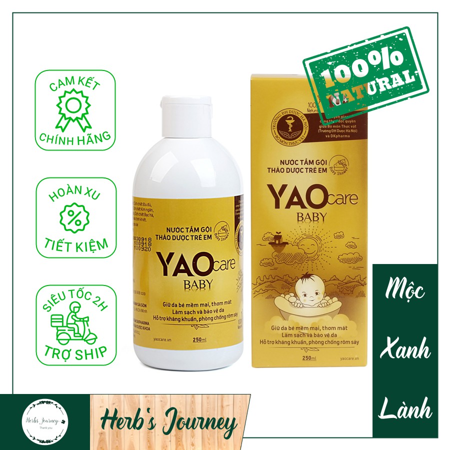 Yaocare baby nước tắm gội trẻ em thảo dược - Dược khoa Xanh - 100% thảo mộc - Sữa tắm trẻ em bé sơ sinh - Bảo vệ da bé
