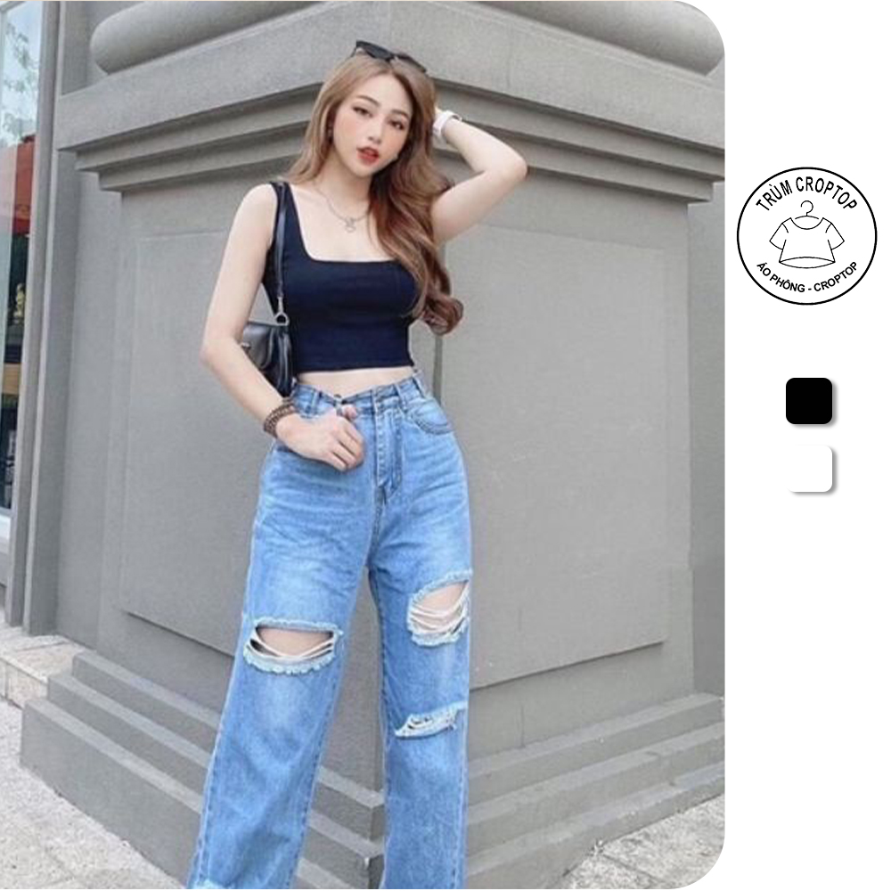 Áo thun croptop sát nách Trùm Croptop 2 dây bản to form ôm body dưới 55kg