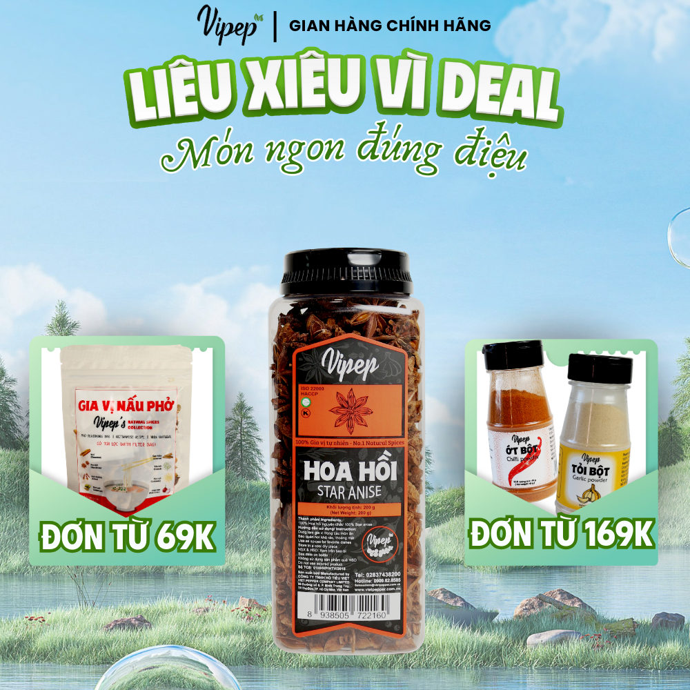 Hoa hồi nguyên cánh tự nhiên vipep hũ nhựa 200g - gia vị vipep