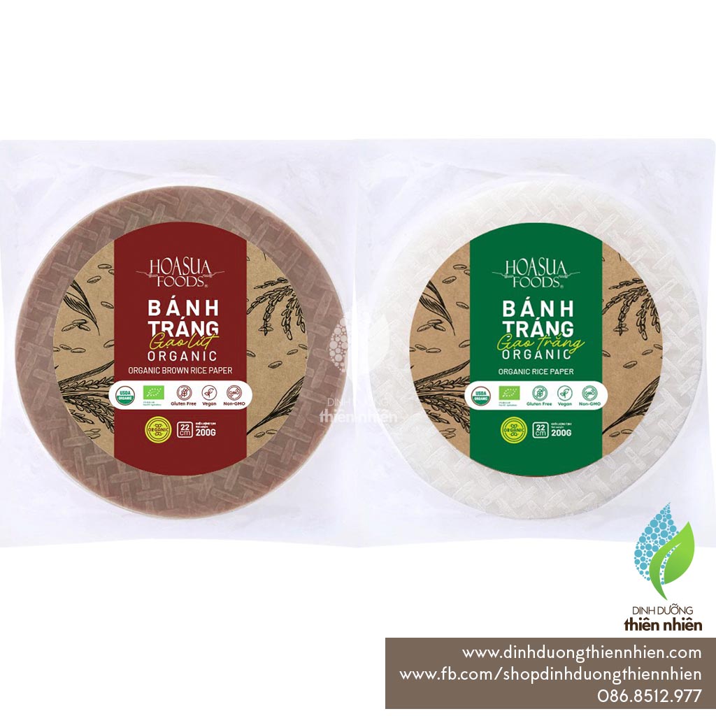 Bánh tráng gạo trắng, bánh tráng gạo lứt hữu cơ hoa sữa foods organic brown rice paper, 200g