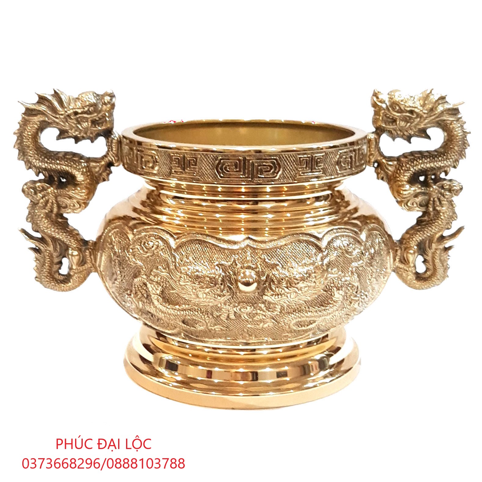 Lư hương tai rồng 1 của Vĩnh Tiến đường kính miệng 9cm cao 10cm (LNRM1) - Vật phẩm thờ cúng đồng Vĩnh Tiến cao cấp