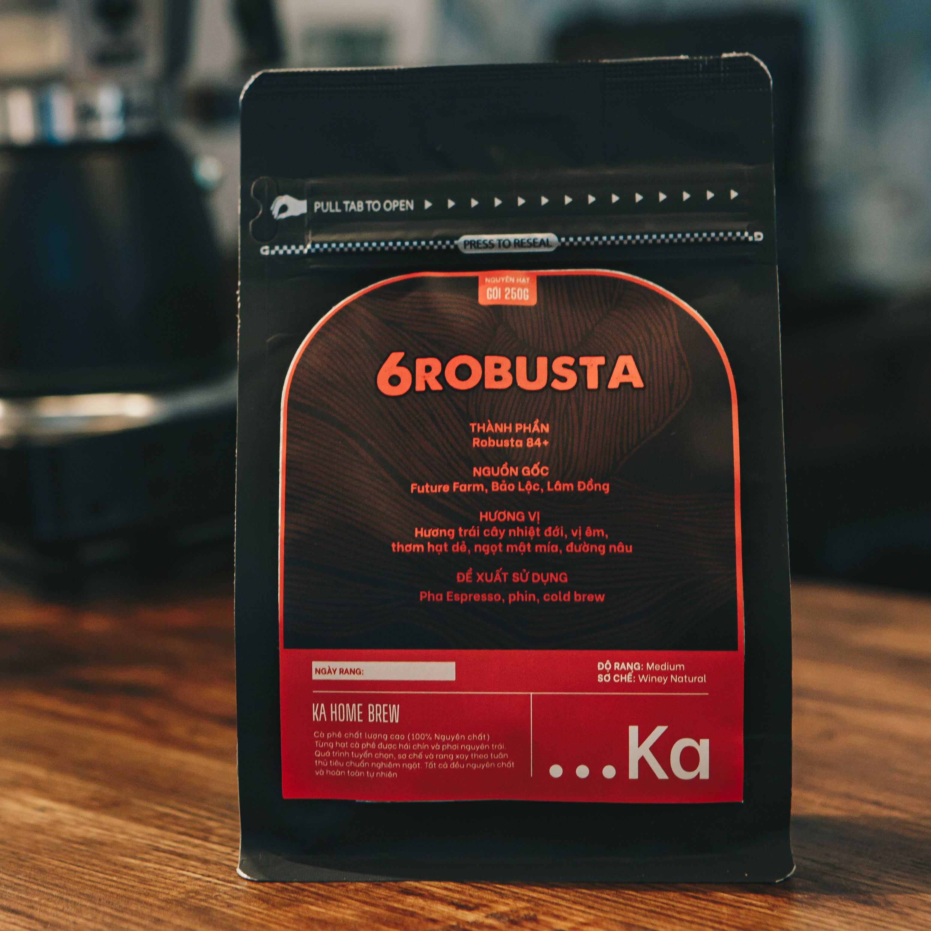 Cà phê rang xay nguyên chất 6ROBUSTA, Cà phê Fine Robusta từ Future Farm Lâm Đồng hương trái cây nhiệt đới gói 250gr