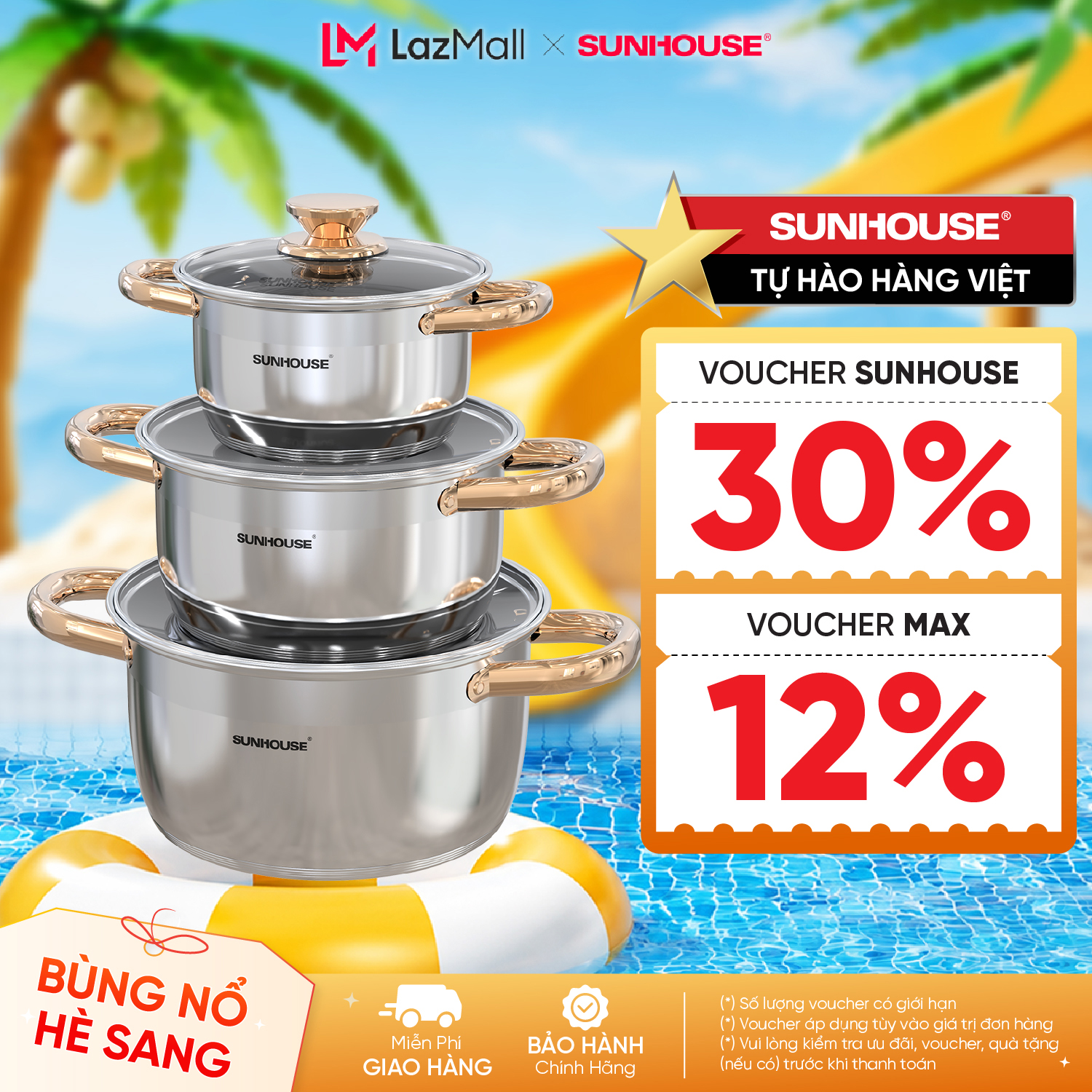 Bộ nồi inox 5 đáy SUNHOUSE SH781 - 16, 20, 24 cm tỏa nhiệt đều - Chất liệu inox an toàn - Phù hợp với mọi loại bếp - Hàng chính hãng